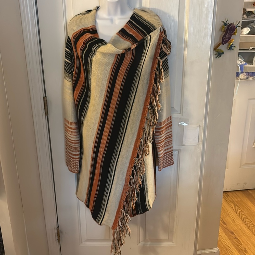 Poncho shawl long tunic stripes